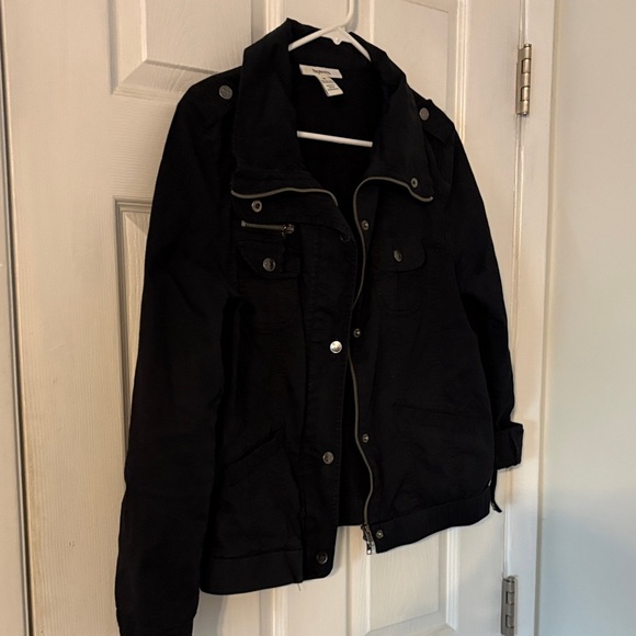 Style & Co. Jackets & Blazers - Style & Co Black Utility Jacket Size M Zip Snap Front Cotton Blend
